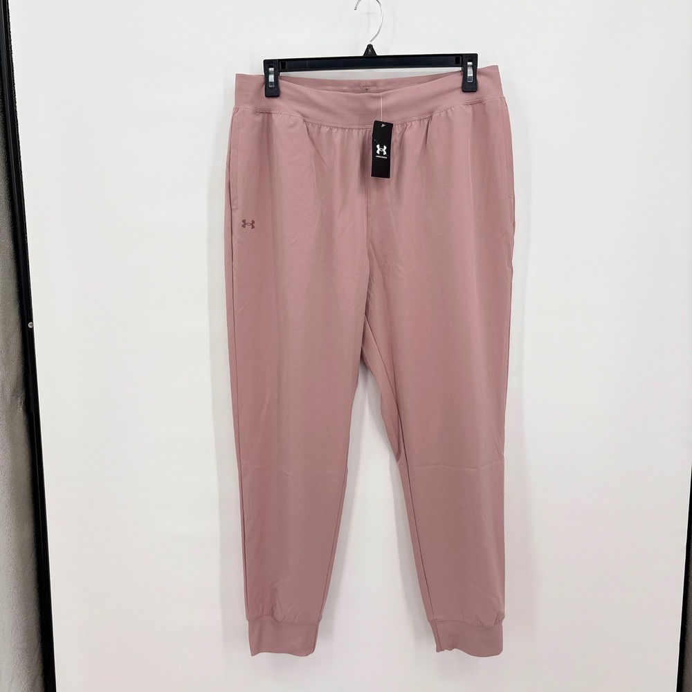 Under Armour Womens‎ Rival Hi Rise Woven Pant XL Mauve Pink Joggers 1382727 NEW